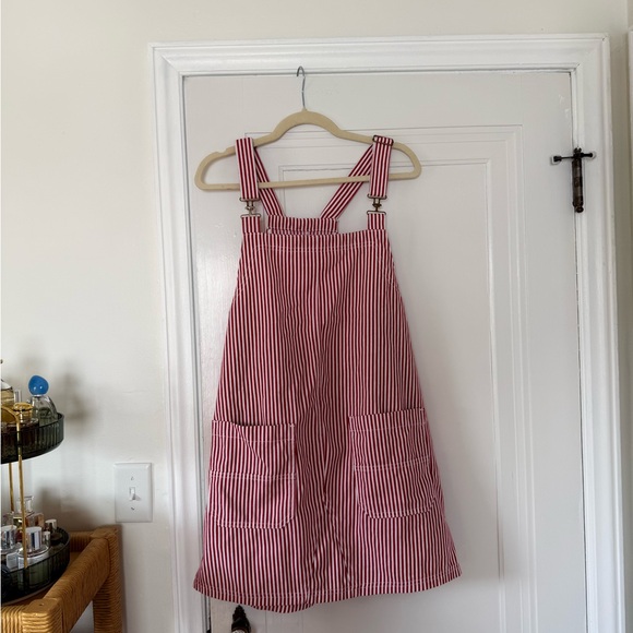 Striped Red & White Pinafore Dress - Picture 2 of 3